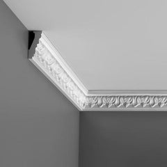 C214-Luxxus Decorative Polyurethane Crown Molding,  Primed White. Face: 2-13/16