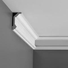 C321-Luxxus Plain Polyurethane Crown Molding, Primed White. Face: 4-7/16