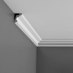 C322-Luxxus Plain Polyurethane Crown Molding, Primed White.  Face: 2-9/16