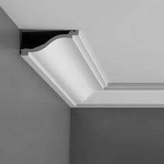 C331-Luxxus Plain Polyurethane Crown Molding, Primed White. Face: 5-13/16