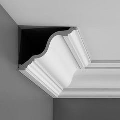 C334-Luxxus Plain Polyurethane Crown Molding,  Primed White. Face: 9-11/16