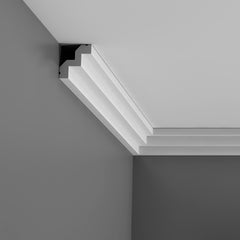 C602-Luxxus Plain Polyurethane Crown Molding, Primed White. Face: 2-9/16