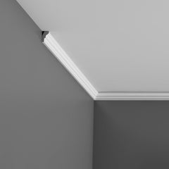 CX111 - Axxent Plain Duropolymer Crown Molding, Primed White. Face: 1-3/16
