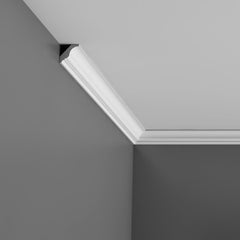 CX154 - Axxent Plain Duropolymer Crown Molding, Primed White. Face: 1-5/8