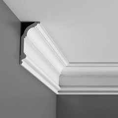 C339-Luxxus Plain Polyurethane Crown Molding, Primed White. Face: 6