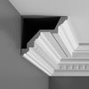 C422-Luxxus Decorative Polyurethane Crown Molding, Primed White. Face: 10-3/16 Length: 78-3/4