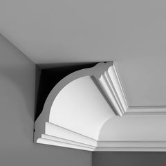 CB512 - Basixx Plain Durofoam Crown Molding, Primed White. Face: 5-3/8