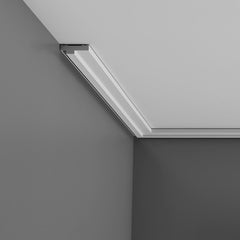CX160 - Axxent Plain Duropolymer Crown Molding, Primed White. Face: 1-5/8