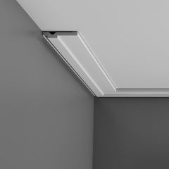 CX161 - Axxent Plain Duropolymer Crown Molding, Primed White. Face: 4-7/16