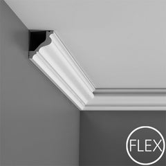 FC200-Flexible Plain Polyurethane Crown Molding, Flexible, Primed White. Face: 3-3/8
