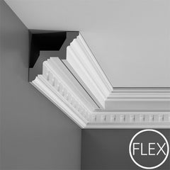 FC211-Flexible Decorative Polyurethane Crown Molding, Flexible, Primed White. Face: 6-1/4