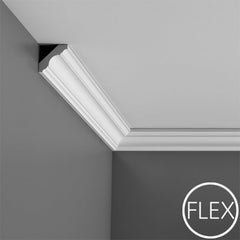 FC215-Flexible Plain Polyurethane Crown Molding, Flexible, Primed White. Face: 2-1/2