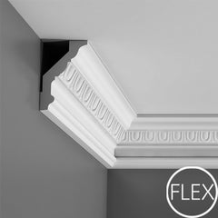 FC302-Flexible Decorative Polyurethane Crown Molding, Flexible, Primed White. Face: 5-7/8