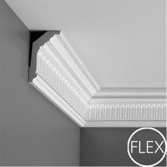 FC304 - Flexible Decorative Polyurethane Crown Molding, Flexible, Primed White. Face: 5-1/2