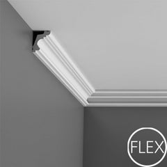 FC322-Flexible Plain Polyurethane Crown Molding, Flexible, Primed White. Face: 2-9/16