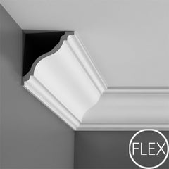 FC333-Flexible Plain Polyurethane Crown Molding, Flexible, Primed White. Face: 6-11/16