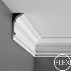 F339-Flexible Plain Polyurethane Crown Molding, Flexible, Primed White. Face: 6