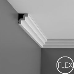 FC602-Flexible Plain Polyurethane Crown Molding, Flexible, Primed White. Face: 2-9/16