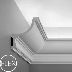 FC901-Flexible Plain Polyurethane Crown Molding, Flexible, Primed White. Face: 7-11/16