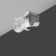 K1141-Luxxus Classic Duropolymer Scamozzi Half Capital, Primed White. Width: 13-3/4