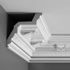 C307-Luxxus Decorative Polyurethane Crown Molding, Primed White. Face: 10-5/8